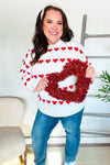 Explore More Collection - Be Mine White Jacquard Heart Stripe Pullover Sweater