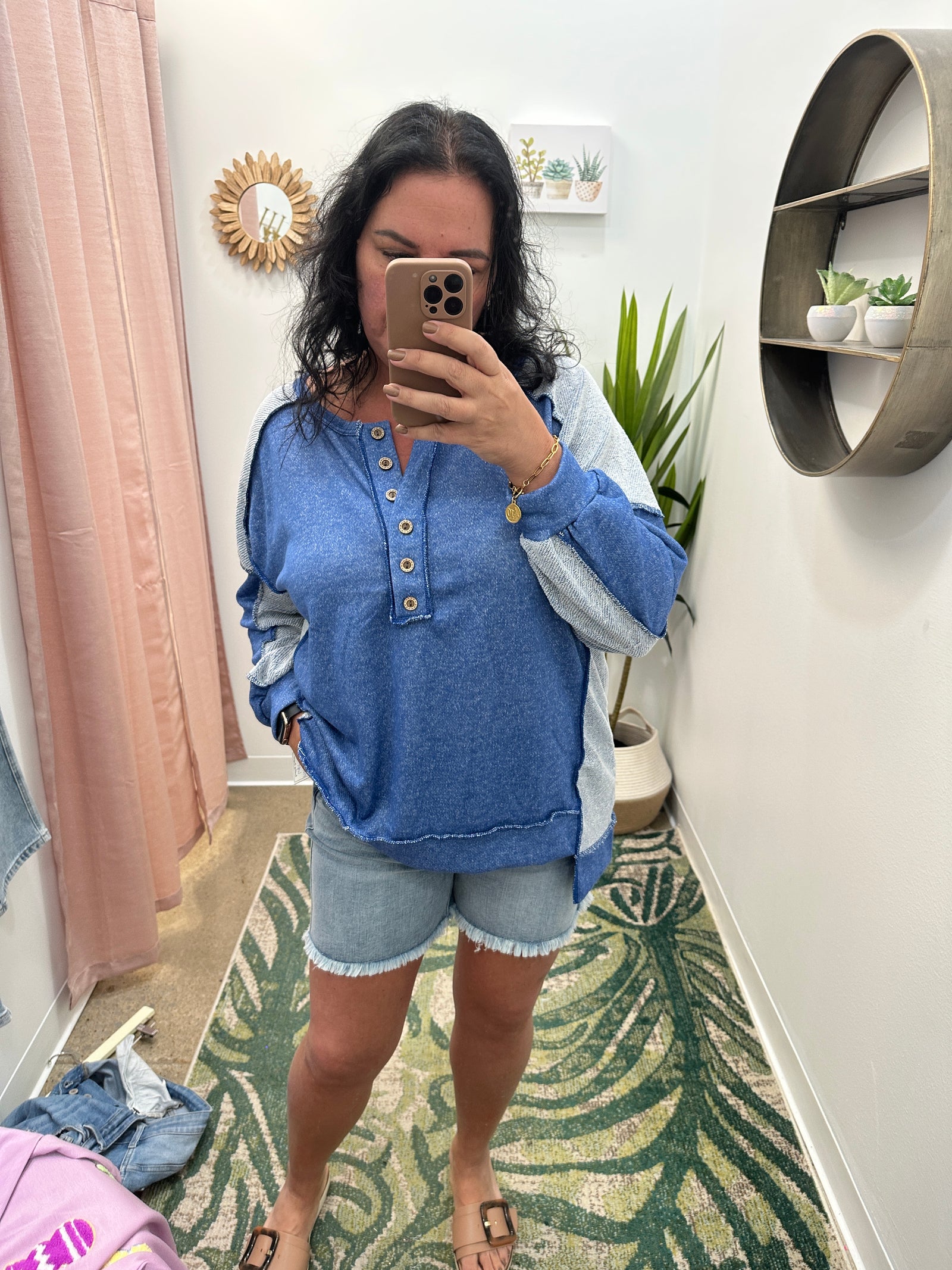 Penny - A French Terry Reversed Contrast Block Uneven Hem Top