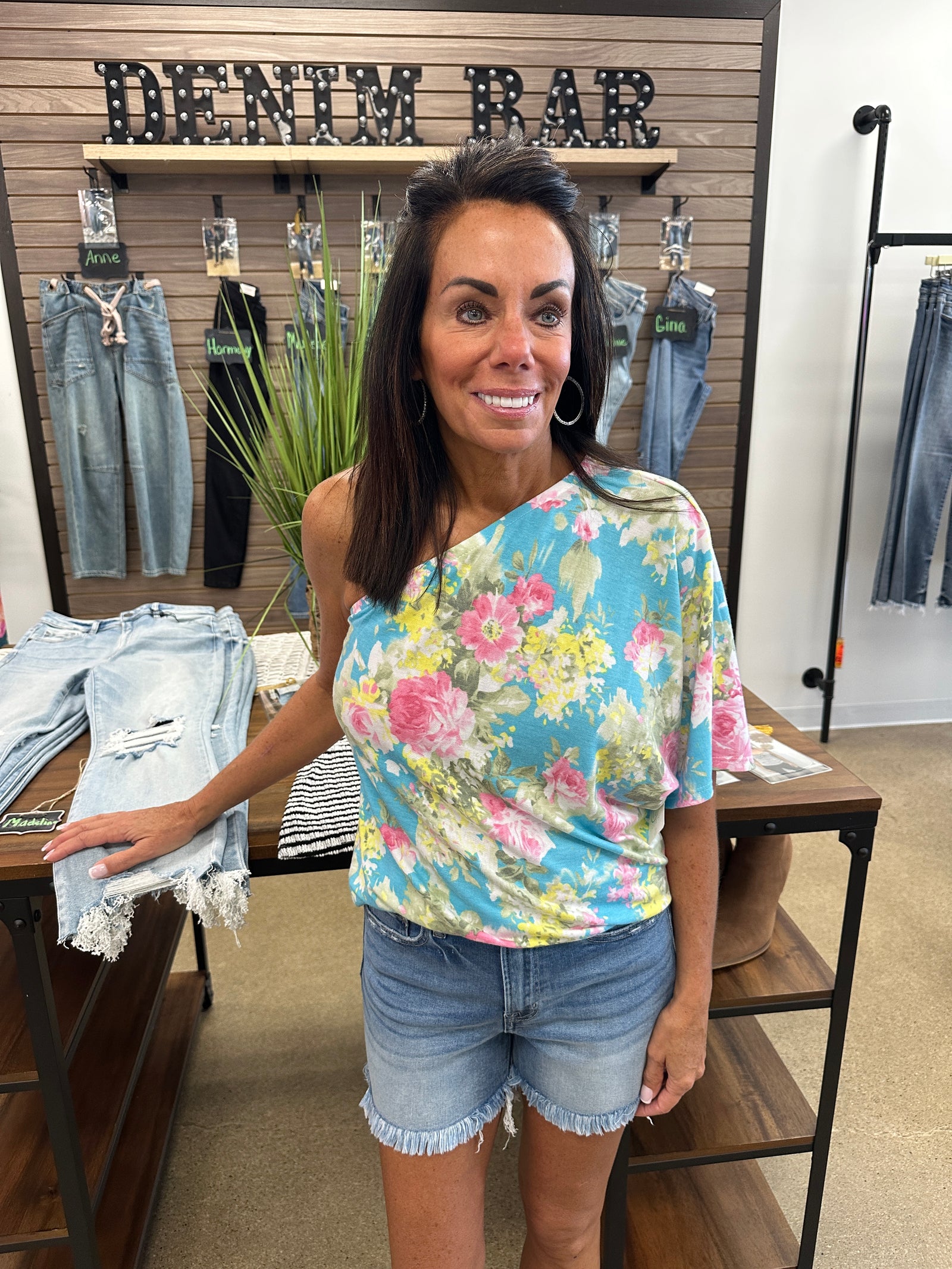 Minion - A Floral Printed French Terry One Shoulder Top