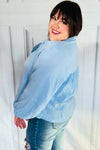 Explore More Collection - All Of Me Blue Collared Notched Neckline Cotton Top