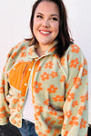 Explore More Collection - Spice Of Life Sage Flower Print Sherpa Button Down Jacket