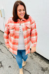 Explore More Collection - Layer Up Orange Plaid Flannel Button Down Shacket