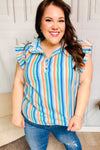 Explore More Collection - Happy Thoughts Sky Blue Striped Frill Button Down Top