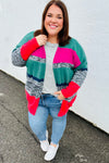 Explore More Collection - Face The Day Magenta & Hunter Green Two Tone Cardigan