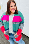 Explore More Collection - Face The Day Magenta & Hunter Green Two Tone Cardigan
