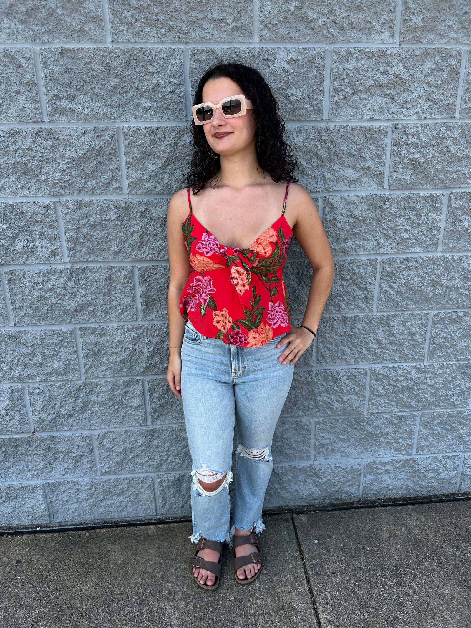 Michele - An Adjustable Strap Flowy Top with Front Tie