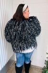 Explore More Collection - Dazzling Black & Multicolor Fuzzy Fringe Knit Cardigan
