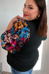 Explore More Collection - Glam Time Black Sequin Floral Puff Sleeve Top