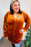 Explore More Collection - Dazzling Rust Velvet Button Down Tunic Top