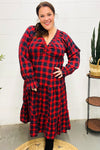 Explore More Collection - All I Want Red Plaid Elastic V Neck Tiered Maxi Dress