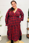 Explore More Collection - All I Want Red Plaid Elastic V Neck Tiered Maxi Dress