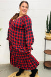 Explore More Collection - All I Want Red Plaid Elastic V Neck Tiered Maxi Dress