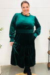 Explore More Collection - Holiday Dreaming Hunter Green Velvet Mock Neck Smocked Waist Dress