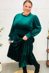 Explore More Collection - Holiday Dreaming Hunter Green Velvet Mock Neck Smocked Waist Dress