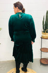 Explore More Collection - Holiday Dreaming Hunter Green Velvet Mock Neck Smocked Waist Dress