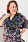 Explore More Collection - Straight To My Heart Charcoal Boho Paisley Surplice Dress