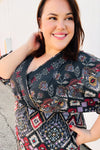 Explore More Collection - Straight To My Heart Charcoal Boho Paisley Surplice Dress