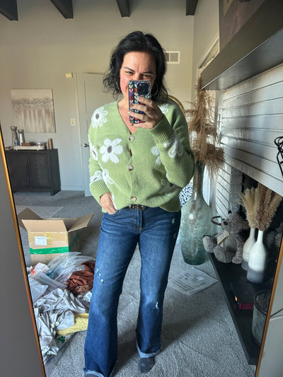 Floral Print Button-Up Knit Cardigan