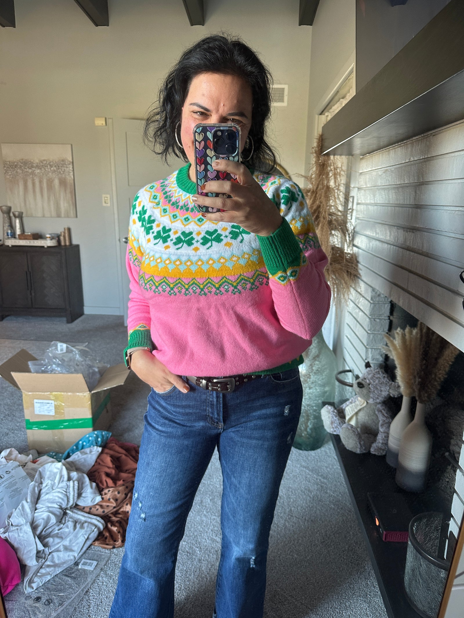 Clover Pattern Round Neck Knitted Sweater