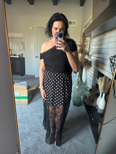 Polka Dot Patchwork Lace Maxi Skirt