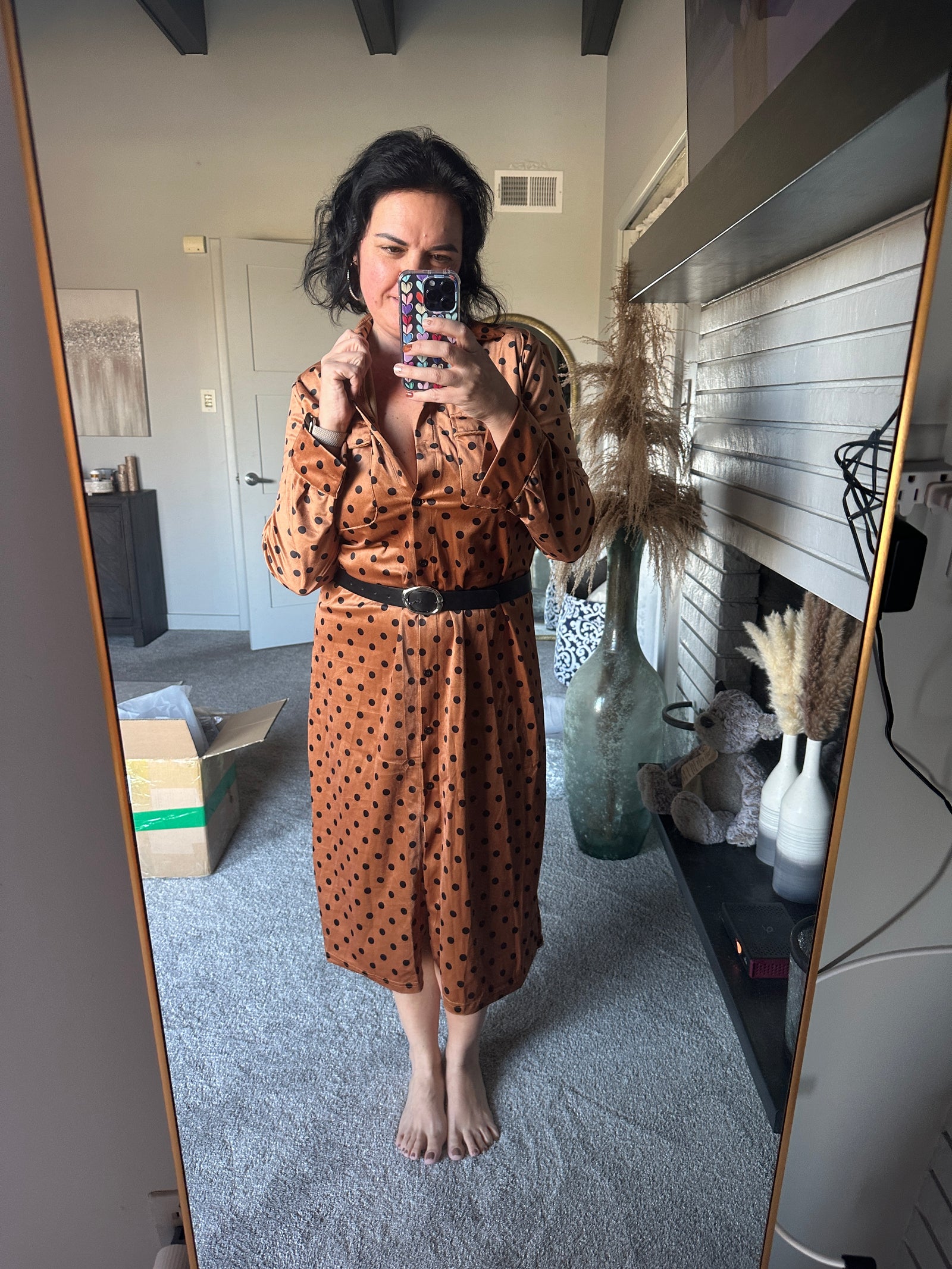 Polka Dot Button-Down Midi Dress