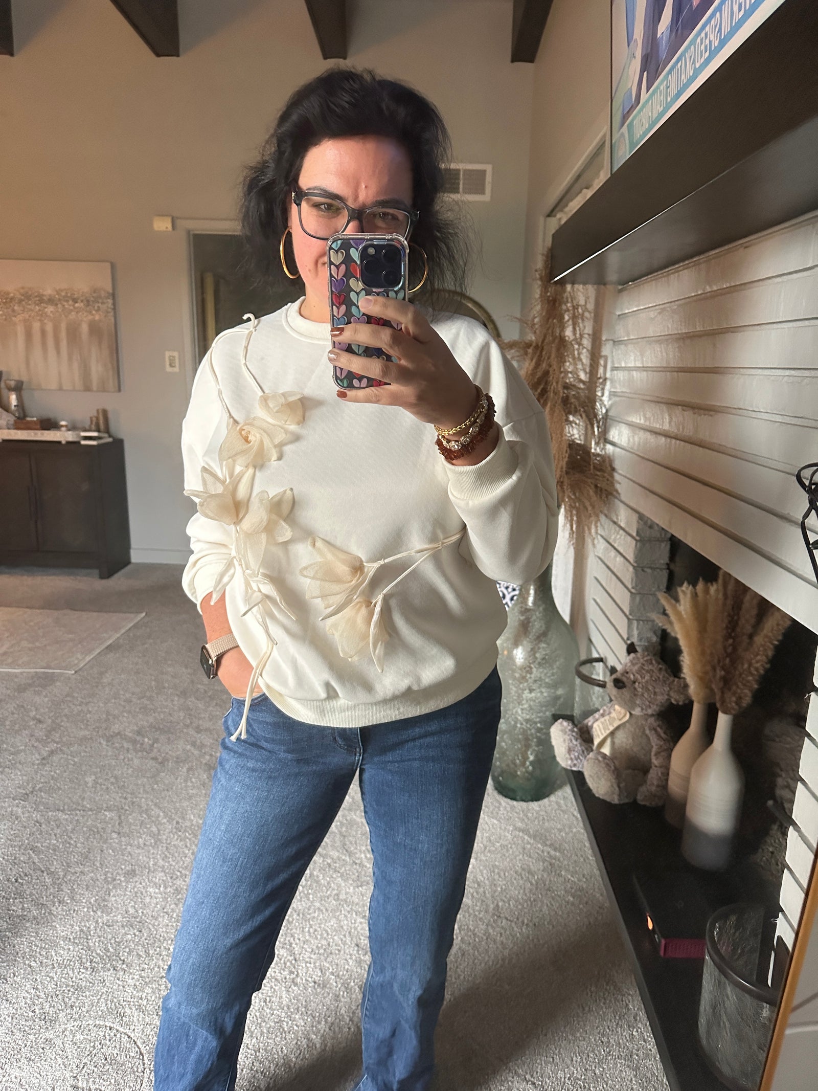 Explore More Collection - Flower Dropped Shoulder Sweatshirt