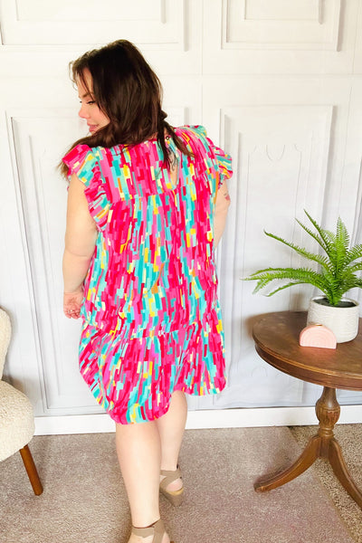 Explore More Collection - Feeling Bold Multicolor Abstract Print Tiered Ruffle Sleeve Dress