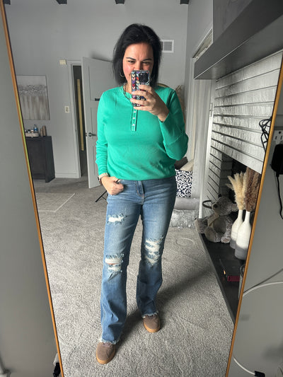 Maureen High Rise Distressed Bootcut Jeans