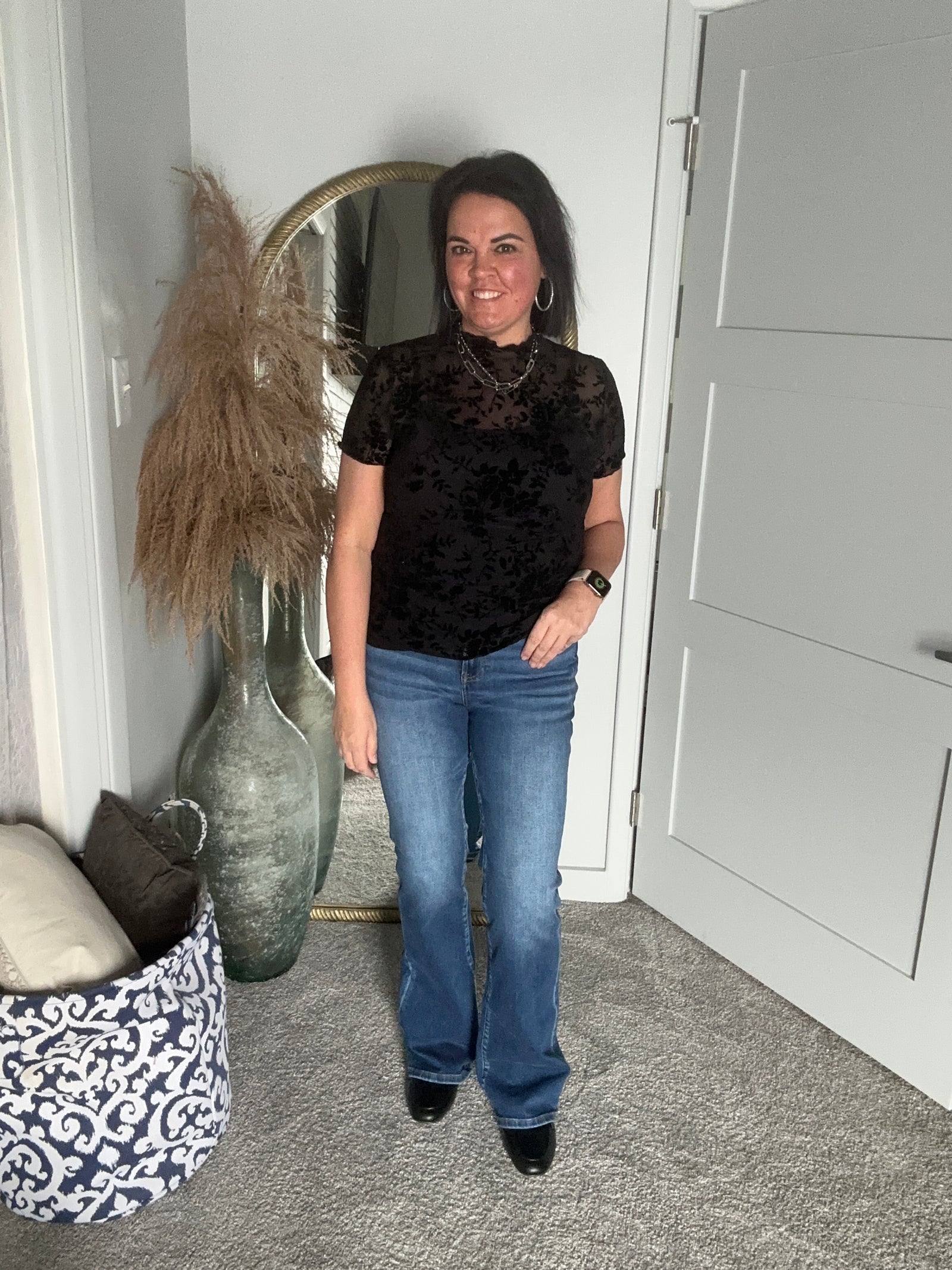 RISEN High Rise  Bootcut Jeans With Distressed Details