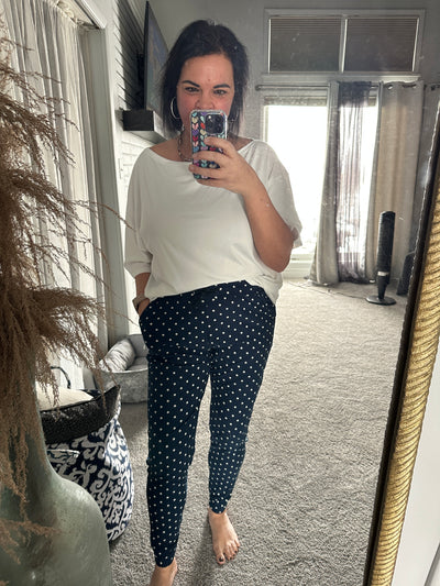 Your New Favorite Joggers in White Polka Dot