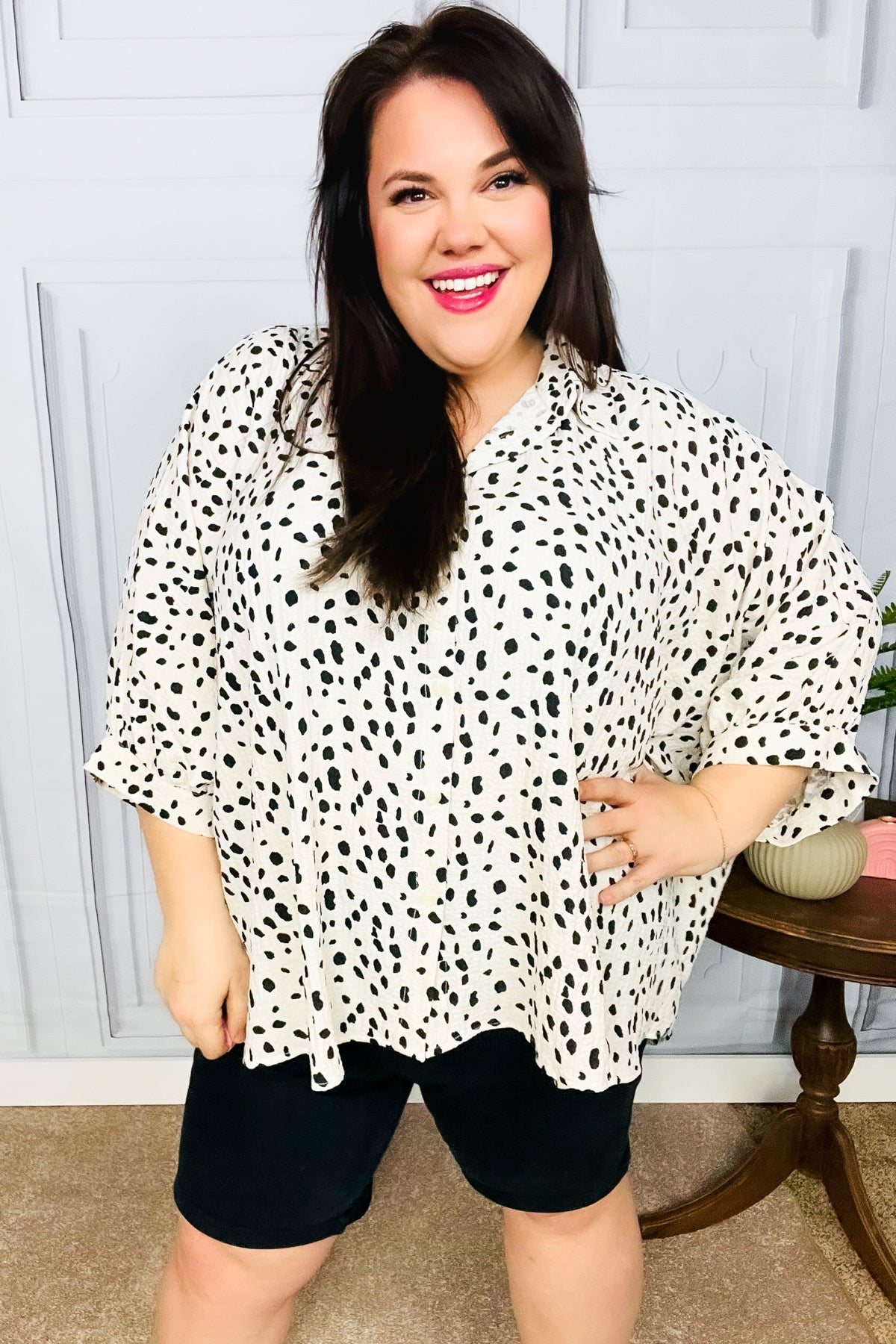 Explore More Collection - Diva Loving Ivory Leopard Print Button Down Oversized Top