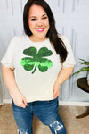 Explore More Collection - Saint Patty Sequin Clover French Terry Puff Sleeve Top