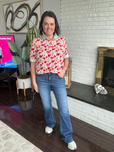 RISEN High Rise  Bootcut Jeans With Distressed Details