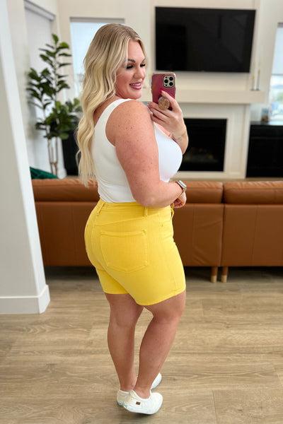 Explore More Collection - Jenna High Rise Control Top Cuffed Shorts in Yellow