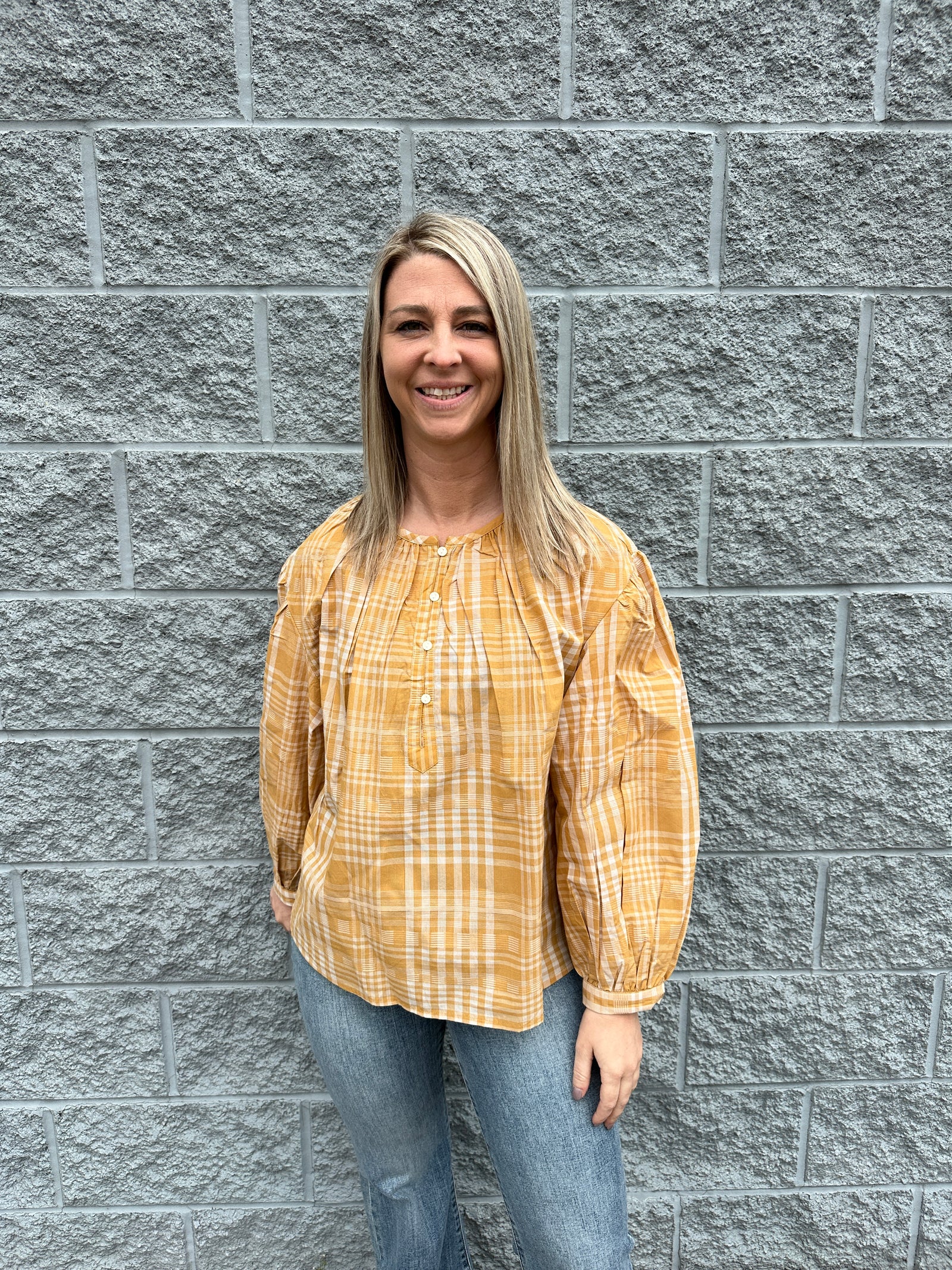 Universal Threads Mustard Plaid Top