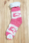 Explore More Collection - Hot Pink Reindeer Sherpa Traction Bottom Slipper Socks