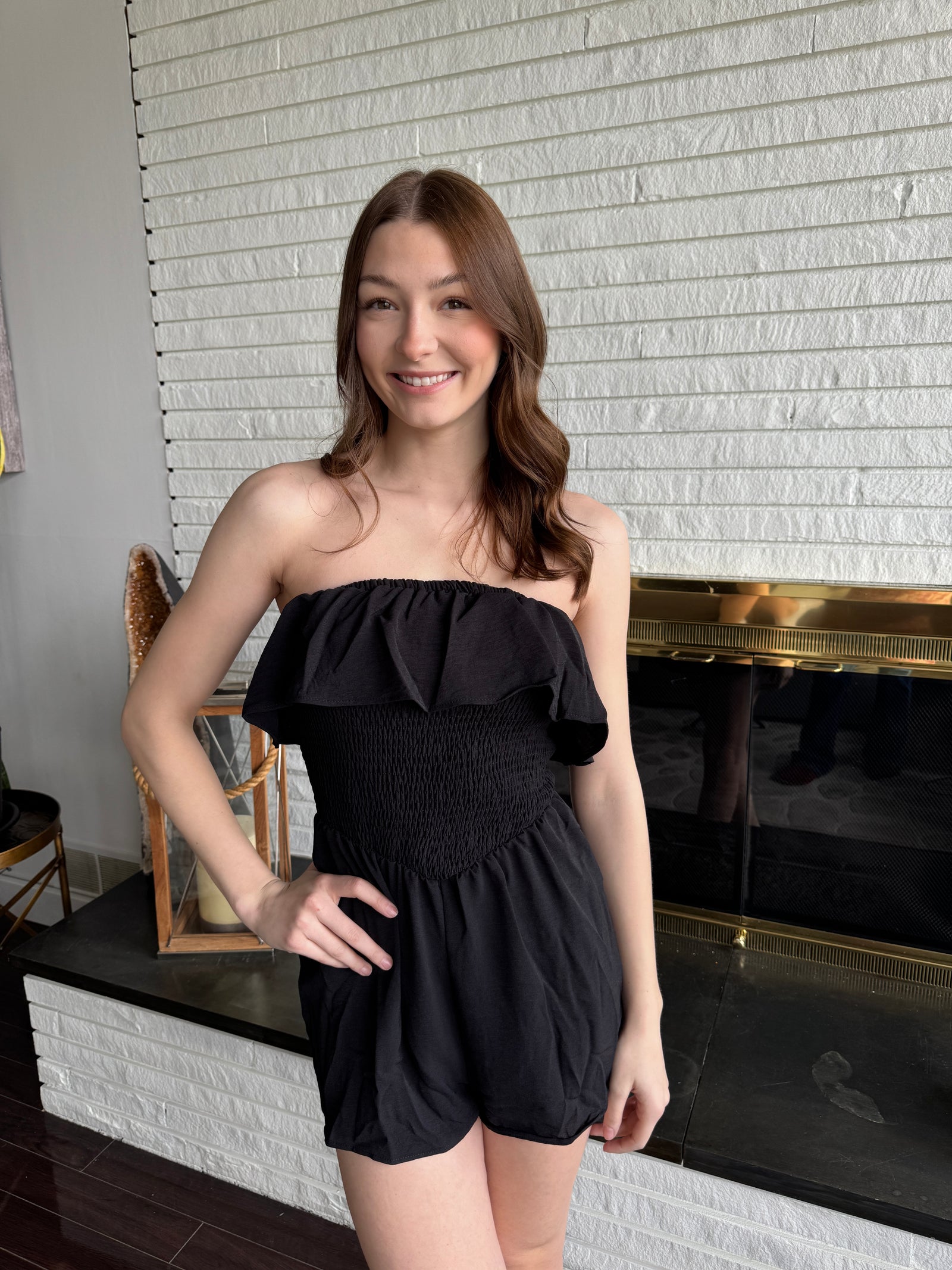 Ruffled Smocked Tube Romper