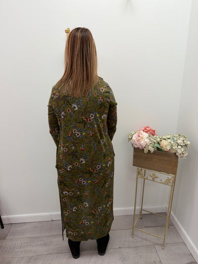 Vera - A Long Floral Print Hacci Open Duster with Side Slits