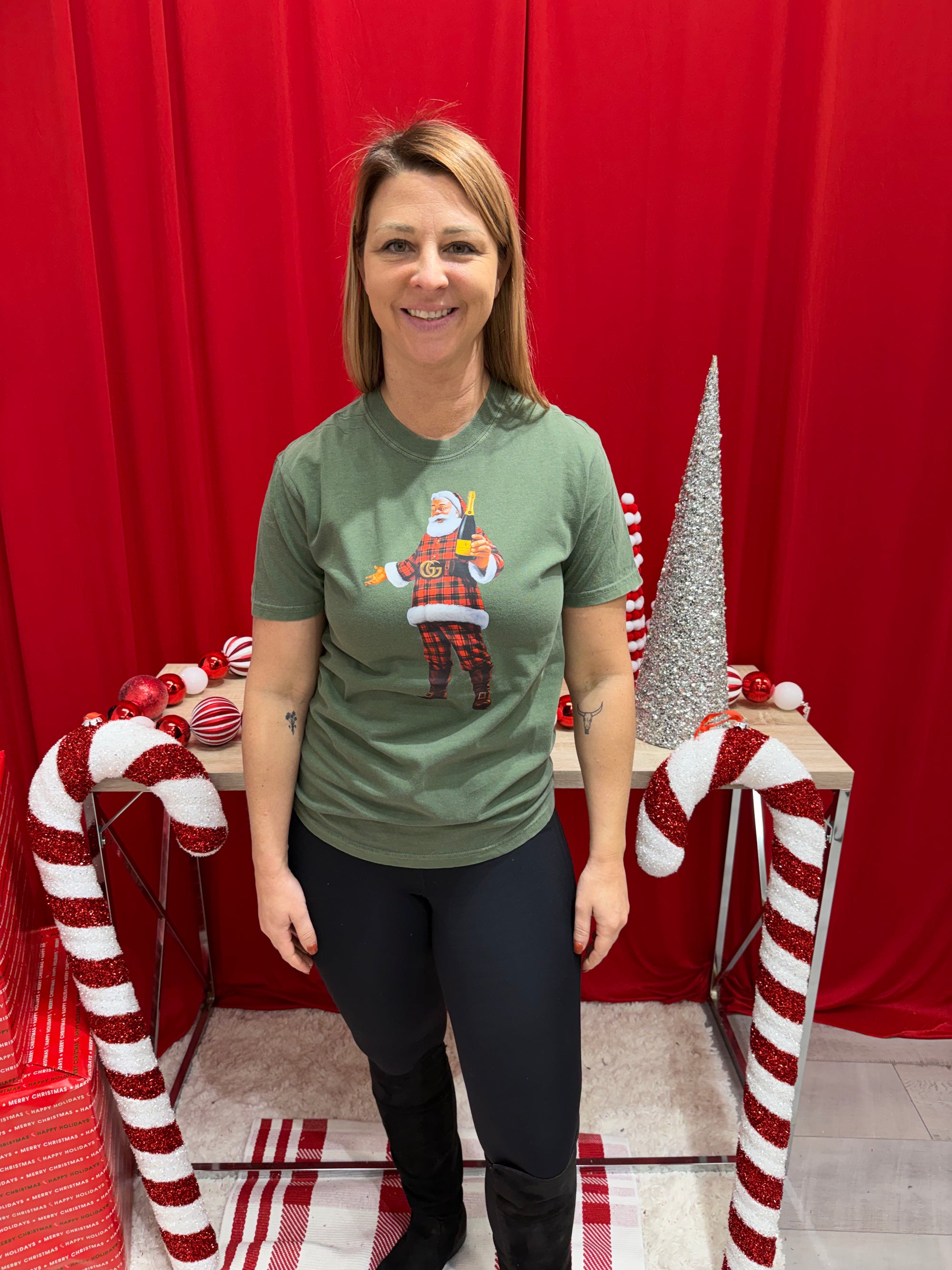 Boujee Santa - Plaid Forest Green