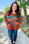 Explore More Collection - Rust & Teal Striped Two Tone Knit Pocketed Top