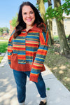 Explore More Collection - Rust & Teal Striped Two Tone Knit Pocketed Top