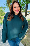 Explore More Collection - Hunter Green Rib Knit Stitch Detail Oversized Sweater