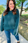 Explore More Collection - Hunter Green Rib Knit Stitch Detail Oversized Sweater