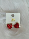 Stone Embellished Heart Stud Earrings