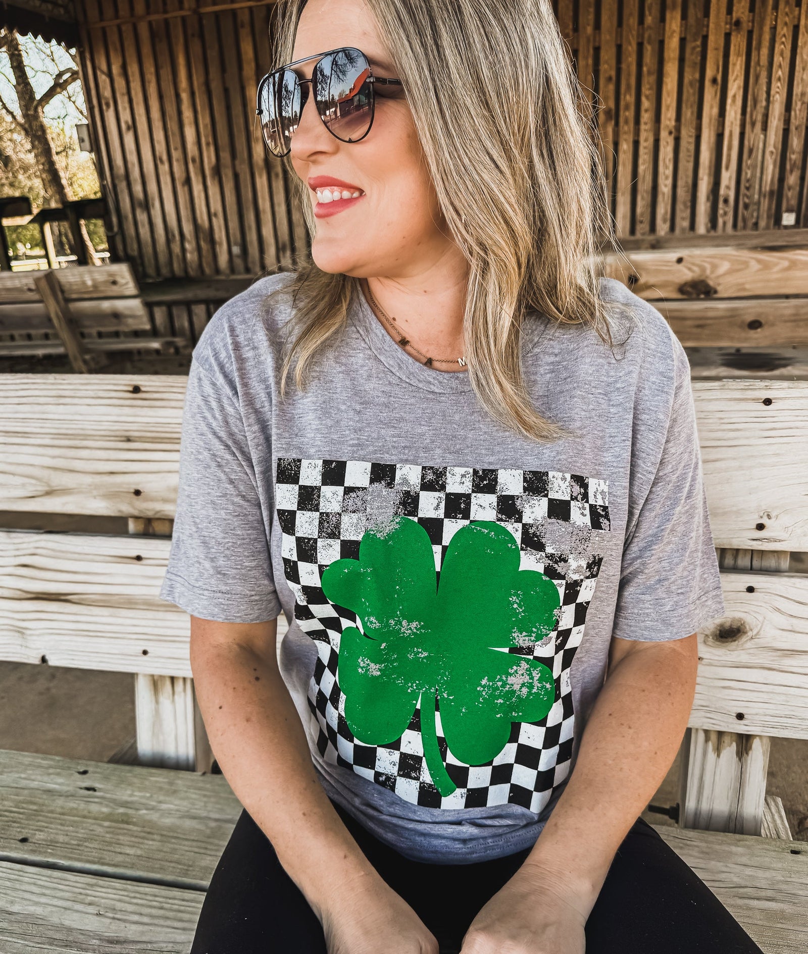 Checkered Shamrock Tee *GREY (S-3X)