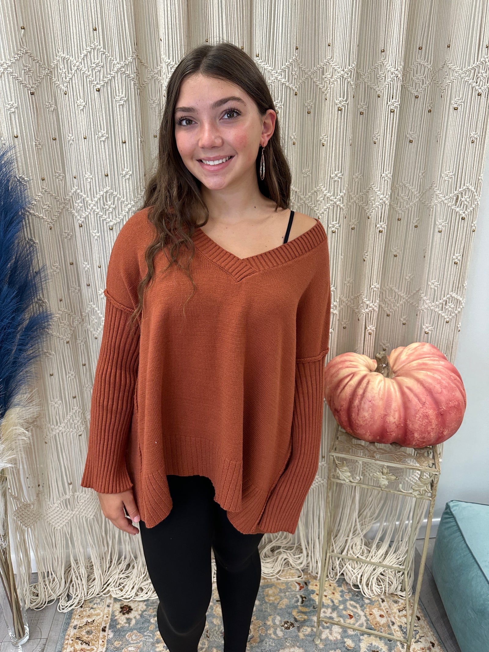 Ginger - An Oversized Long Sleeve V-Neck Top