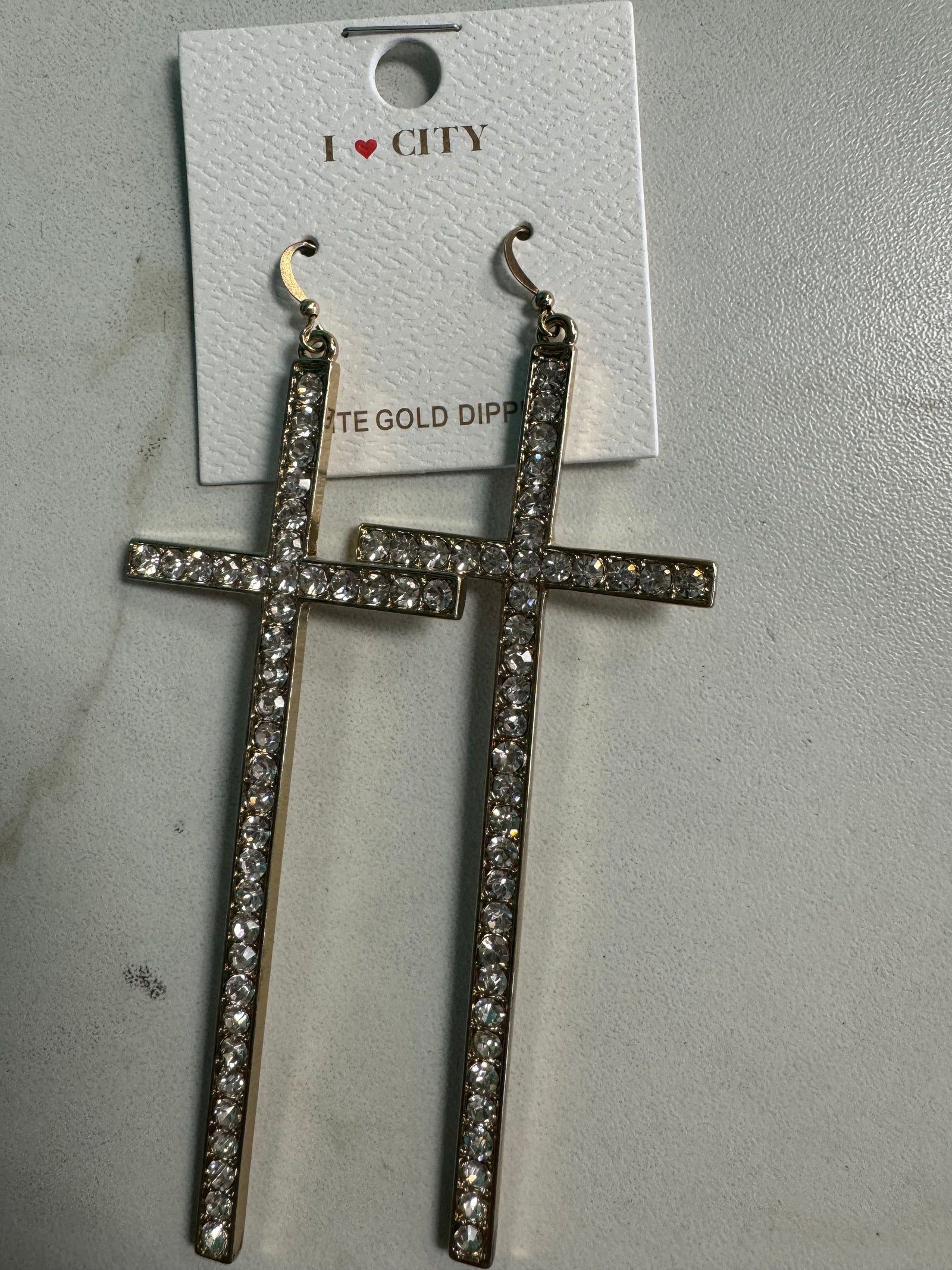 Large Rhinestone Cross Earrings