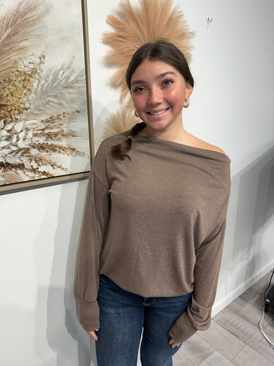 Emily - A Cowl  Neck Long Sleeve Off the Shoulder Top