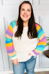 Explore More Collection - Rainbow Bubble Sleeve Terry Raglan Top