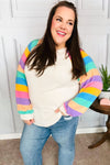 Explore More Collection - Rainbow Bubble Sleeve Terry Raglan Top